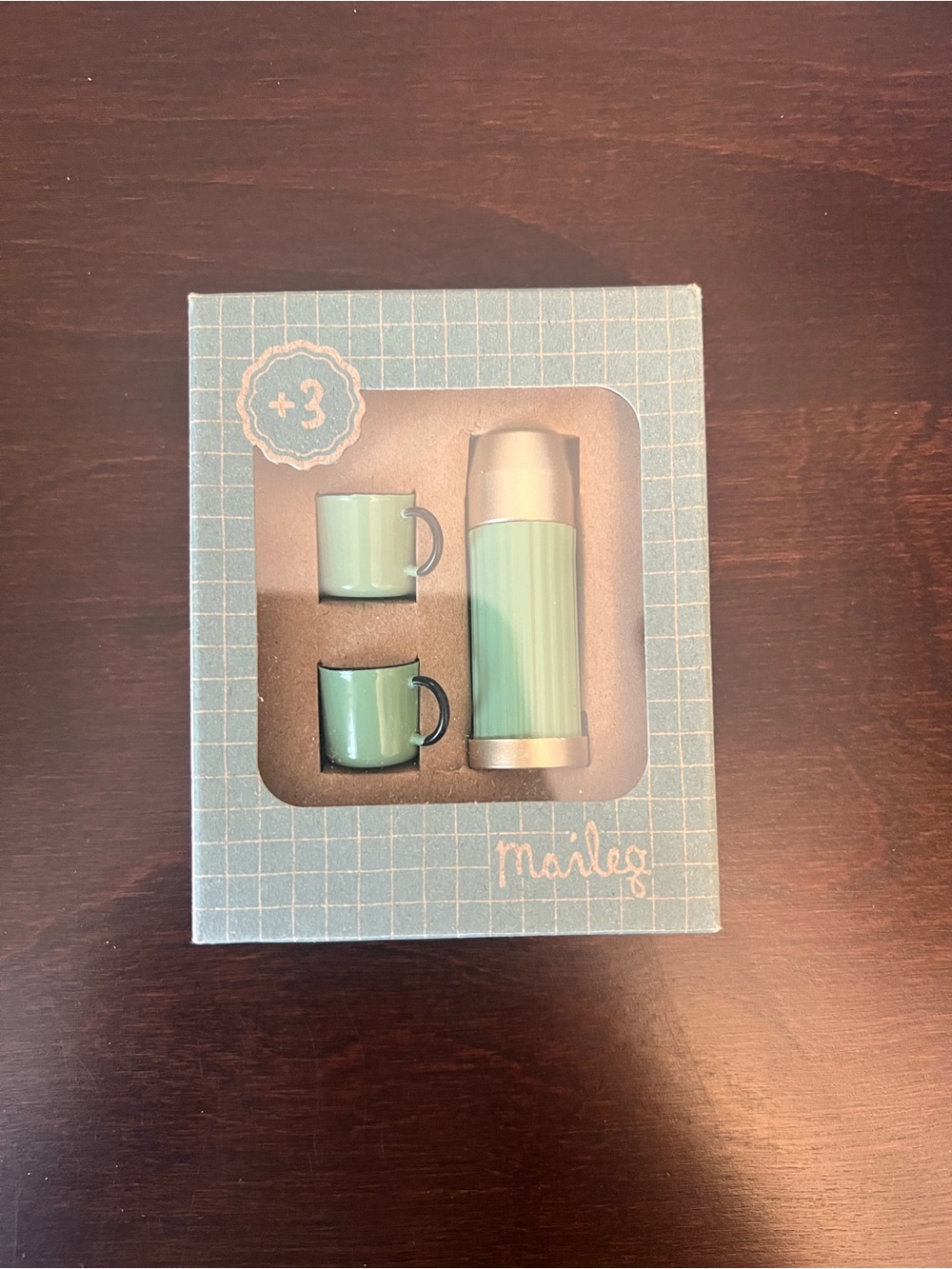 Maileg miniature Thermos and Cups, mint colour, new in box